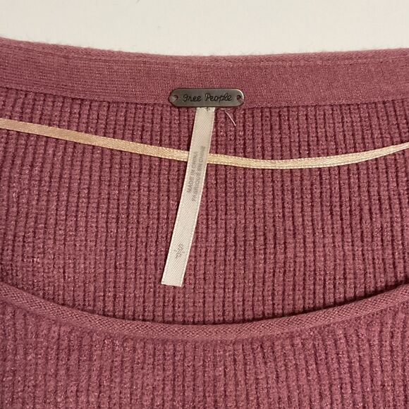 Free People XS Sweater Shadow Crew Mauve Pink Balloon Sleeves Ribbed Oversized - Picture 6 of 8